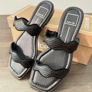 Dolce Vita Ilva Wavy Double-Strap Slide Sandals in Onyx NIB